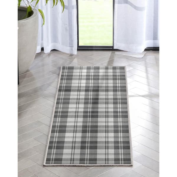 Dark Grey 2 ft. x 5 ft. Runner Apollo Plaid Farmhouse Geometric Area Rug