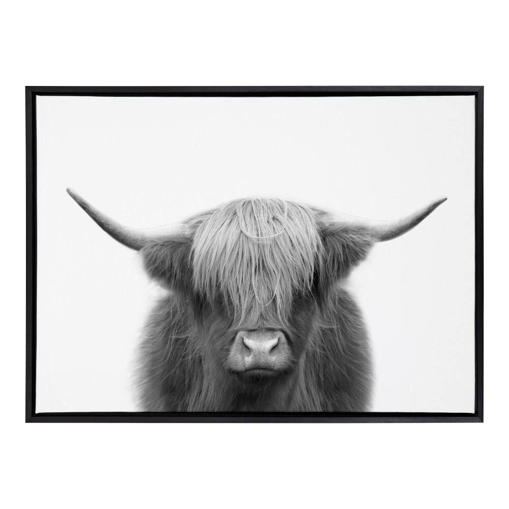 Hey Dude Highland Cow Black and White Canvas Wall Art