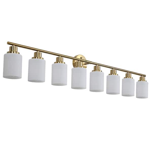 24 in. 8-Light Brushed Gold Vanity Light with Frosted Glass and Gold Iron Bedroom Bathroom Light (Bulb Not Included)