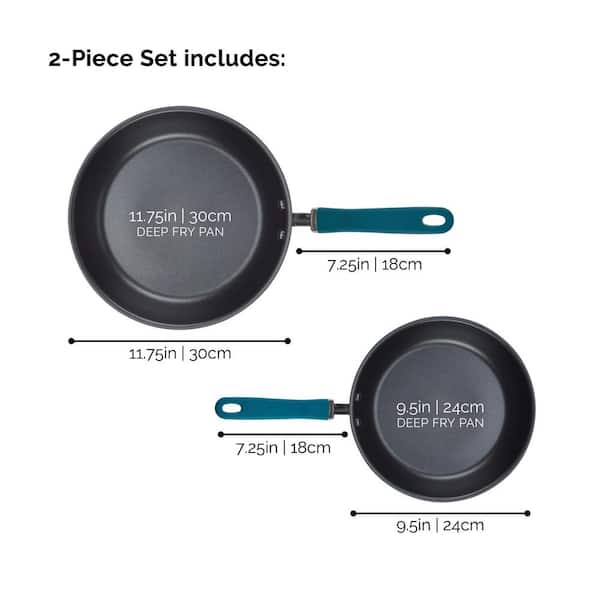 Rachael Ray Twin Pack Hard-anodized Nonstick Skillet Set With Handles -  Gray With Agave Blue : Target