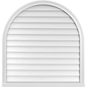 38 in. x 40 in. Round Top Surface Mount PVC Gable Vent: Decorative with Brickmould Sill Frame