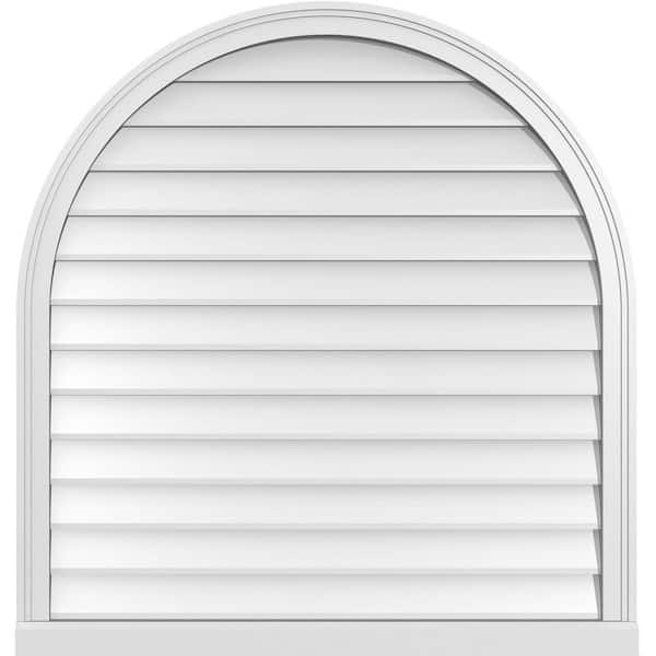 Ekena Millwork 38 in. x 40 in. Round Top Surface Mount PVC Gable Vent: Decorative with Brickmould Sill Frame