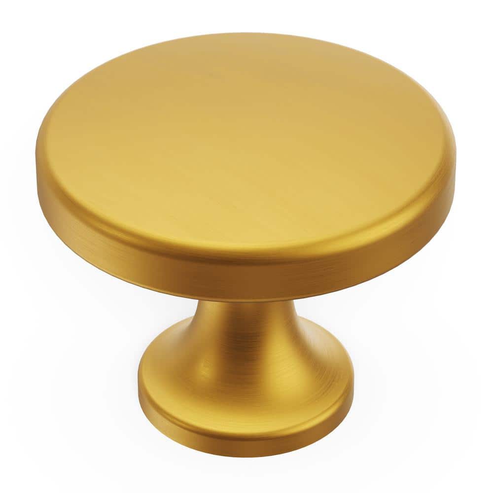 Brushed Golden Brass Round Cabinet Knobs 10-Pack