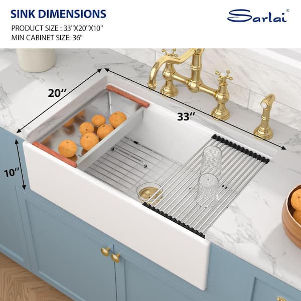 Sarlai 33 in. Farmhouse/Apron-Front Undermount Single Bowl