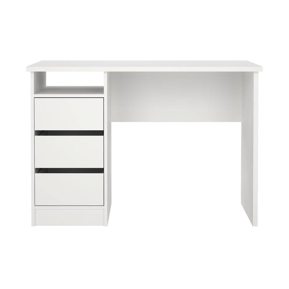 Wes 43 in. Rectangular White 3 Drawers Writing Desk with shelves
