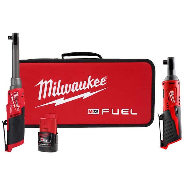 Milwaukee M12 FUEL 12V Lithium-Ion Brushless 3/8 in. Extended Reach High Speed Cordless Ratchet Kit & 3/8 in. Ratchet