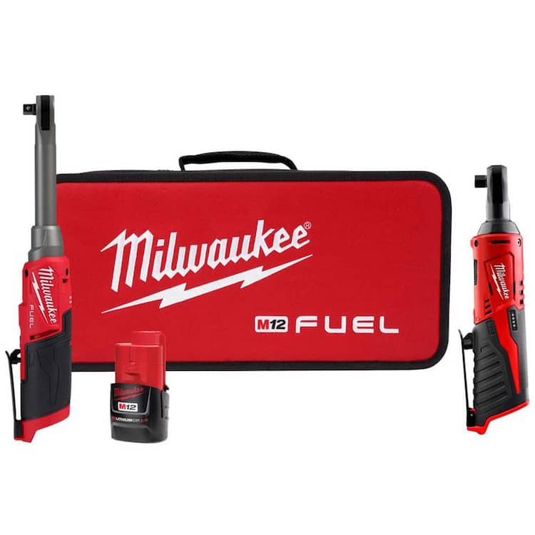 Milwaukee M12 FUEL 12V Lithium-Ion Brushless 3/8 in. Extended Reach High Speed Cordless Ratchet Kit & 3/8 in. Ratchet