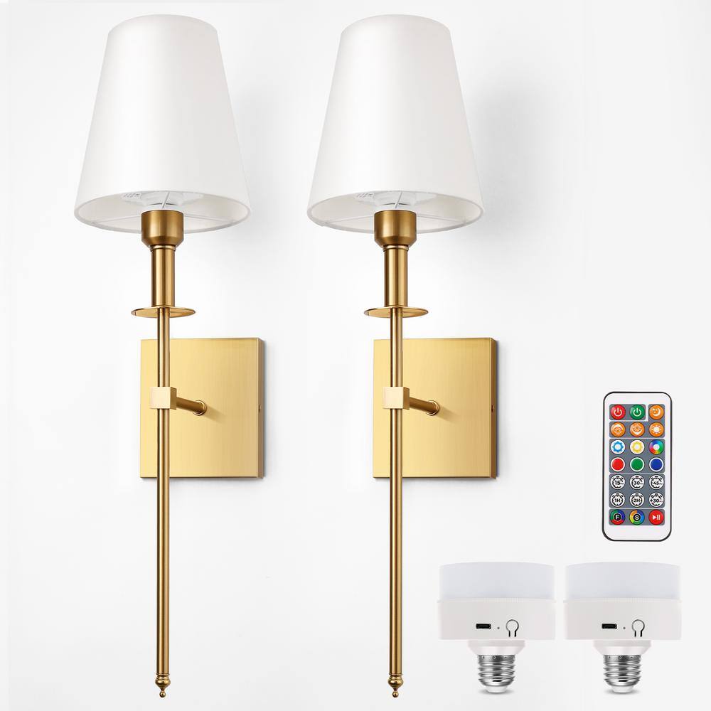 5 in. 1-Light Gold Wireless Wall Sconces with Bulbs, Remote Dimmable and Fabric Shade for Bedrooms and Hallways (2-Pack) price history on PriceWatchPro