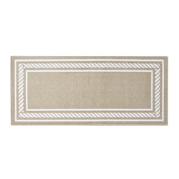 Rope Border Beige /White 2 ft. x 6 ft. Tufted Border Polypropylene Runner Rug