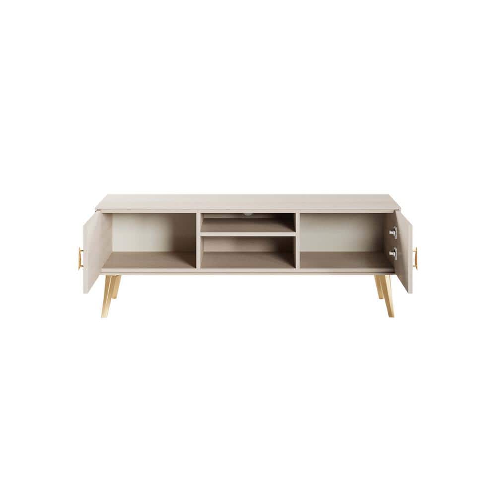 Haley White Wood Mid-Century Modern TV Stand with Cabinet