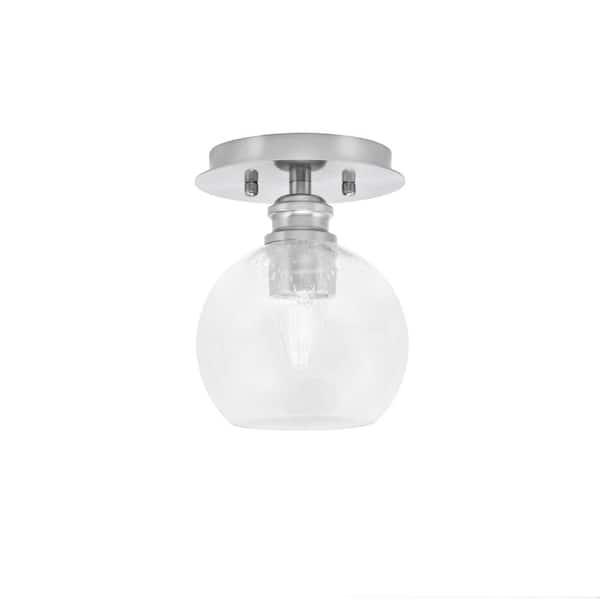 Unbranded Albany 1-Light 6 in. Brushed Nickel Semi-Flush with Clear Bubble Glass Shade