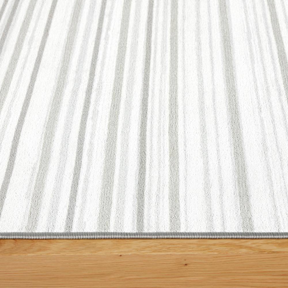 Layne Silver Gray Stripe Washable Synthetic Area Rug 6' x 9'