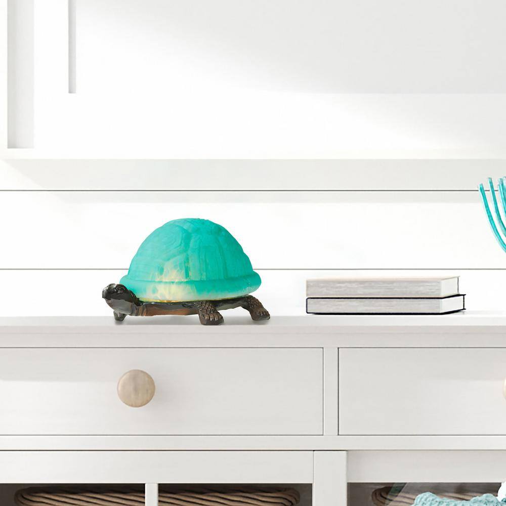 Aqua Glass and Bronze Turtle Accent Lamp