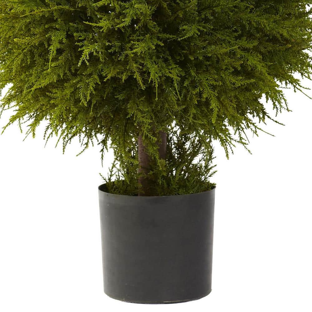 32'' Green Silk Cedar Ball Topiary in Black Planter