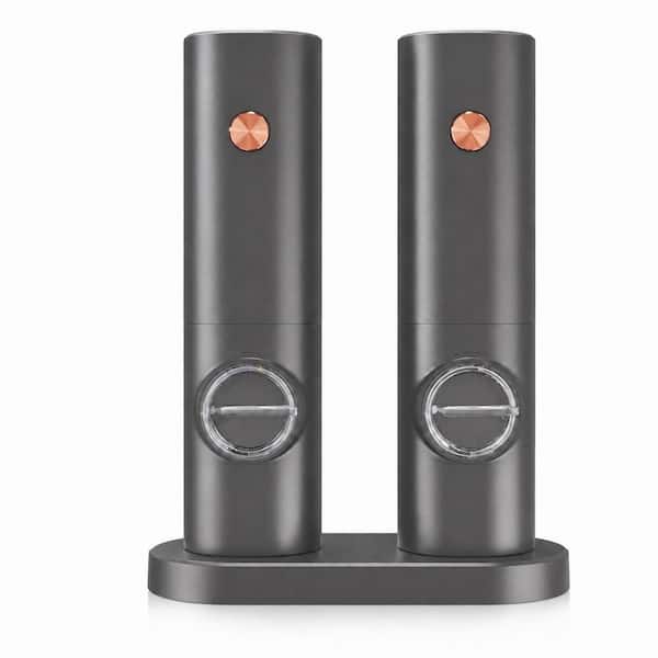 Electric Salt and Pepper Grinder Set with One-Handed Operation, Adjustable Coarseness, LED Light and Stand