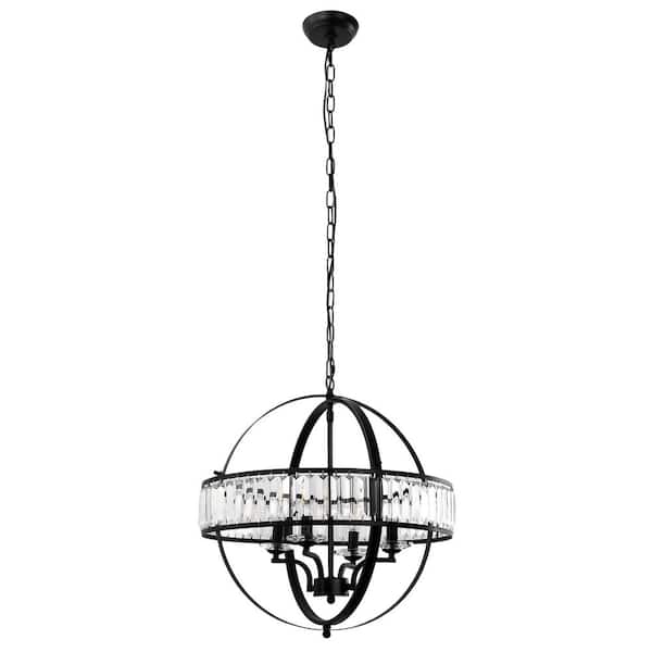 4-Light Industrial Matte Black Pendant Light with Crystal Shade, E12 Base, Modern Hanging Fixture for Dining Room