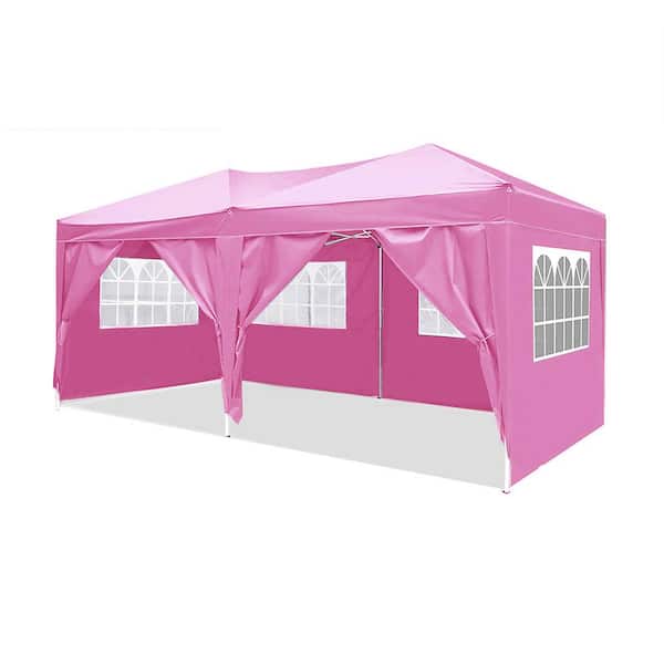Sudzendf 10 ft. x 20 ft. Pink Pop Up Canopy Outdoor Portable Folding Tent with 6 Removable Sidewalls and Carry Bag