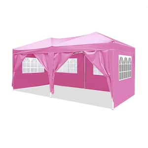 10 ft. x 20 ft. Pink Pop Up Canopy Outdoor Portable Folding Tent with 6 Removable Sidewalls and Carry Bag