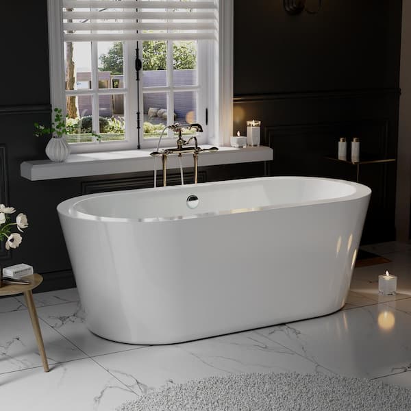 Empava 59 in. Acrylic Flatbottom Oval Freestanding Soaking Bathtub