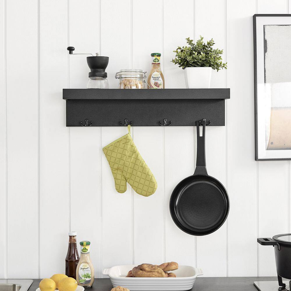 Black Wall Mounted Entryway Coat Rack with Shelf and Hooks