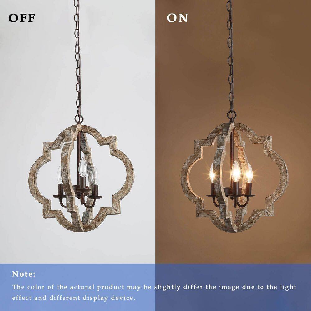 Distressed Bronze & Wood 16" Geometric Cage Chandelier with Chain