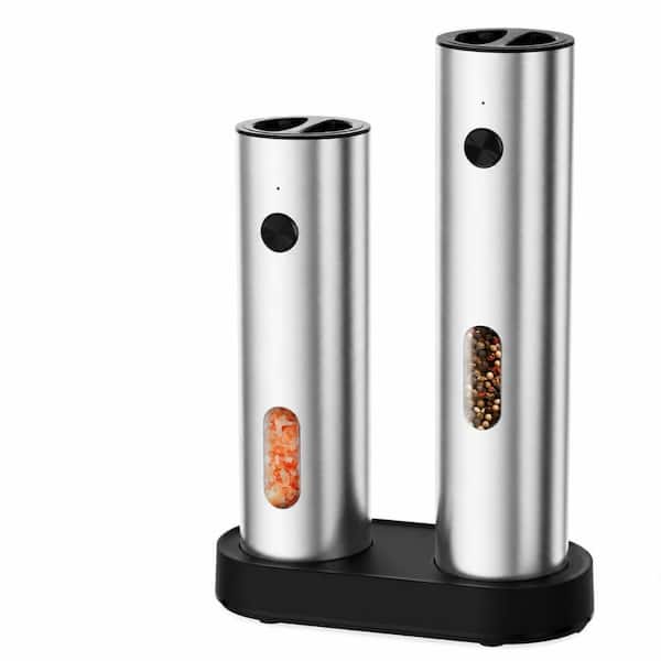Electric Salt and Pepper Grinder Set with Dual Charging Dock, LED Light, and 120 ml Top-Load Capacity