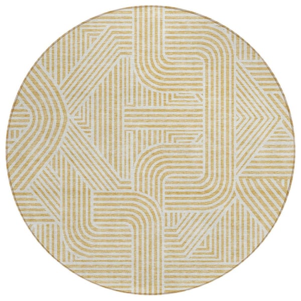 Chantille Machine Washable Indoor/Outdoor Abstract ACN917 Gold 8 ft. x 8 ft. Area Rug