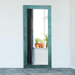 27.6 in. W x 63 in. H Rectangle Antiqued Teal Wood Frame Classic Floor Mirror