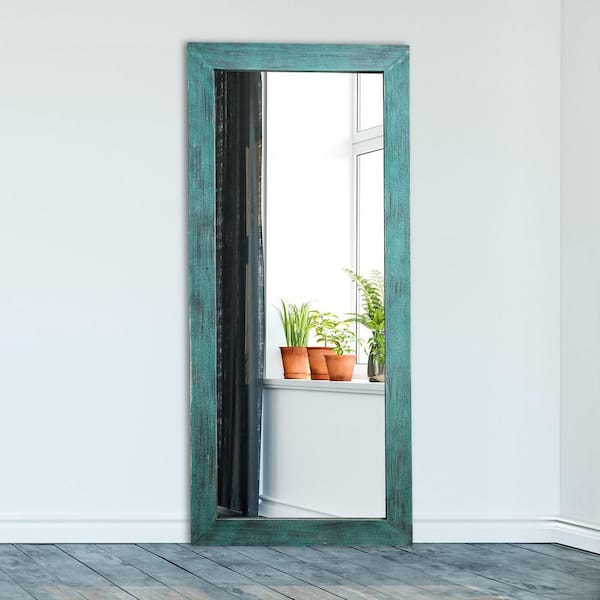 matrix decor 27.6 in. W x 63 in. H Rectangle Antiqued Teal Wood Frame Classic Floor Mirror