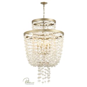 Stonybrook 60-Watt 8 Light Harvest Gold Shaded Pendant Light with Natural Stones Shade and No Bulbs Included