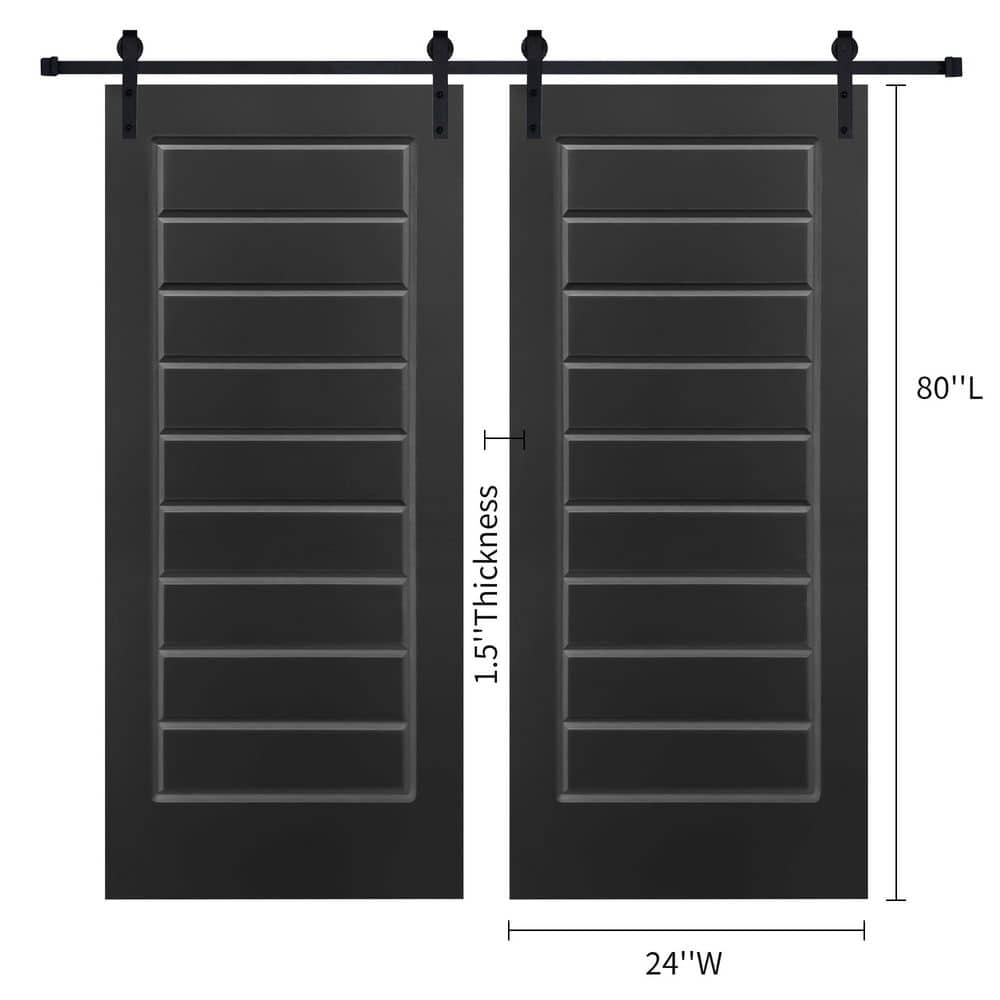 Double Modern Eight Panel 24 in. x 80 in. MDF Black Barn Sliding Door With Hardware kit price history on PriceWatchPro