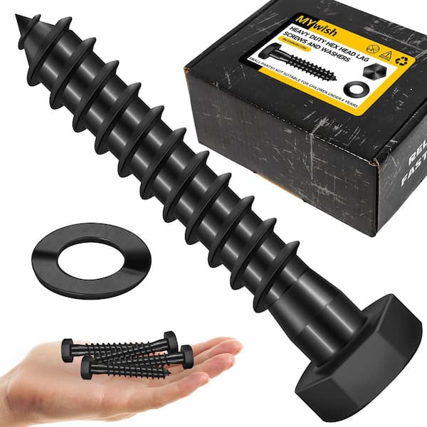 3/8 in. x 2 in. Stainless Steel Hex Drive Hex Head Lag Screws, Black Oxide (50-Pack)
