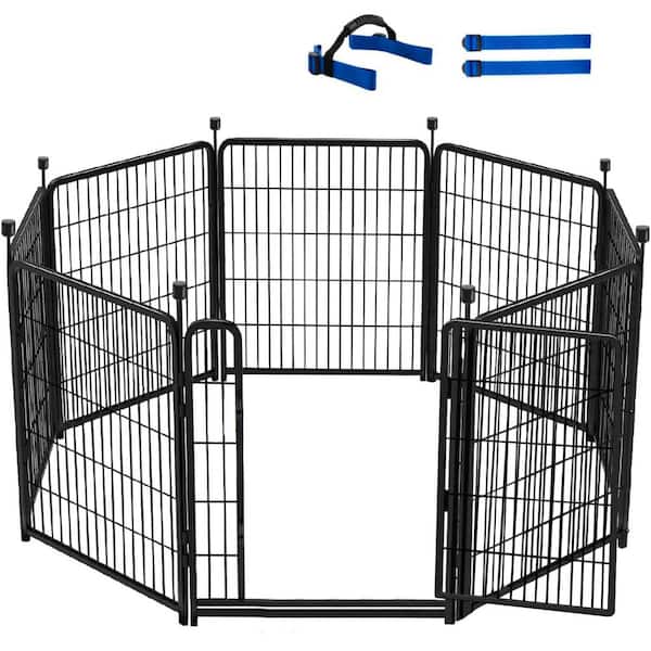 Modular 48 Inch High Iron Garden Fence with Wide Gate and Low Threshold for Outdoor Yard, 8 Panels Total 17.7 Ft