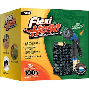 Flexi Hose 3/4 in x 100 ft. with 8 Function Nozzle Expandable Garden Hose, Lightweight & No-Kink Flexible, Blue/Black