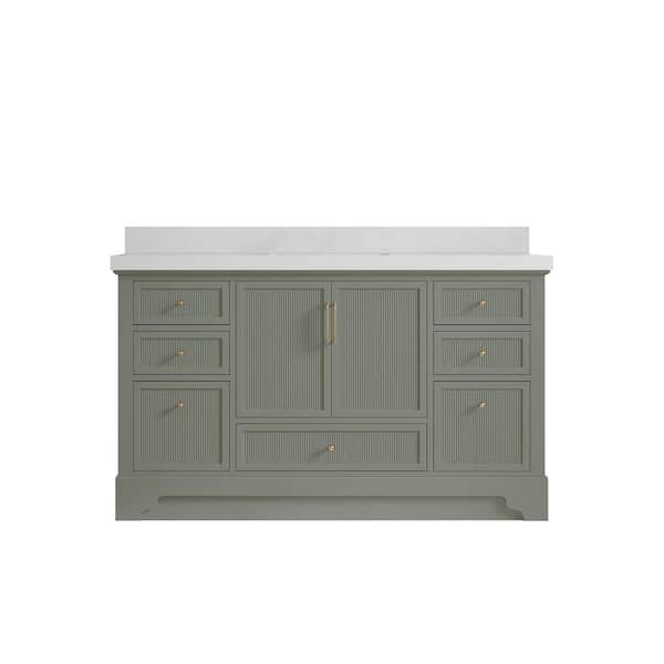 Willow Collections Alys 60 in. W x 22 in. D x 36 in. H Single Sink Bath Vanity in Evergreen with 2" Carrara Quartz Top