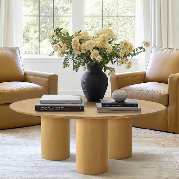 Pedestal 40 in. x 40 in. Oak Round Wood Coffee Table