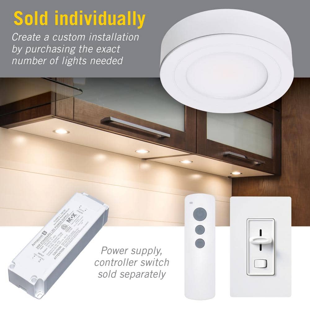 White Dimmable LED Under Cabinet Puck Light, 5000K