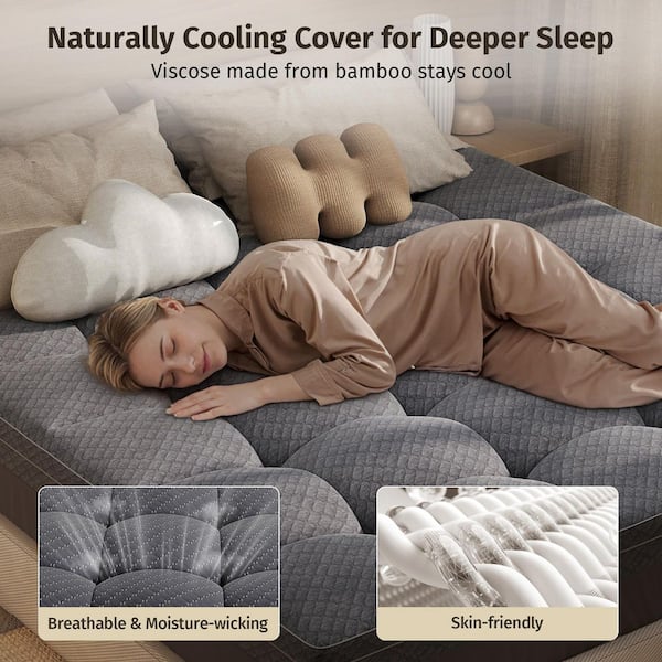 2-in-1 3 in. Memory Foam Mattress Topper 2 in.Gel Memory Foam Plus 1 in. Mattress Pad Cover Queen Size Grey