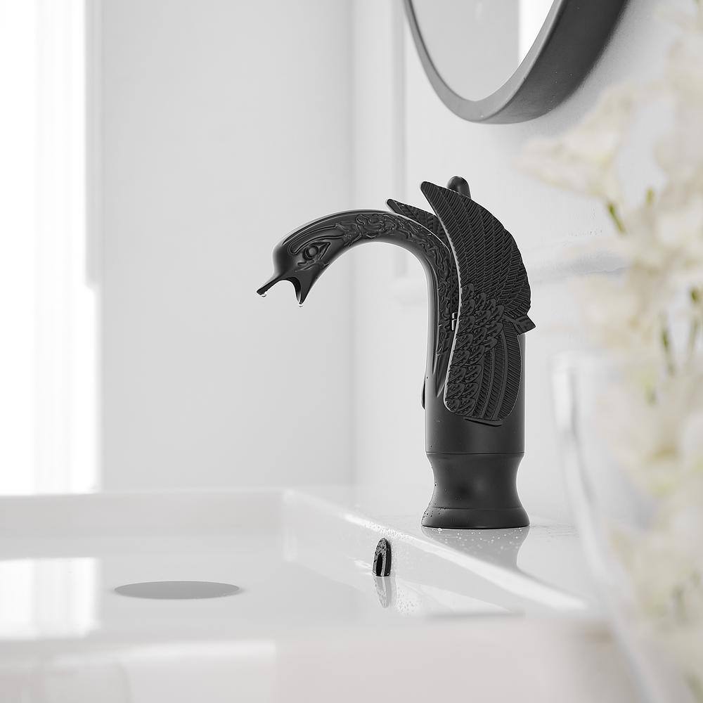 Matte Black Swan Single Hole Bathroom Faucet with Metal Drain