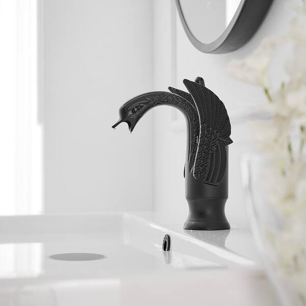 1 Lever Handle Swan Arc Bathroom Sink Swivel Faucet + Pop Up Drain - 2024 Matte Black