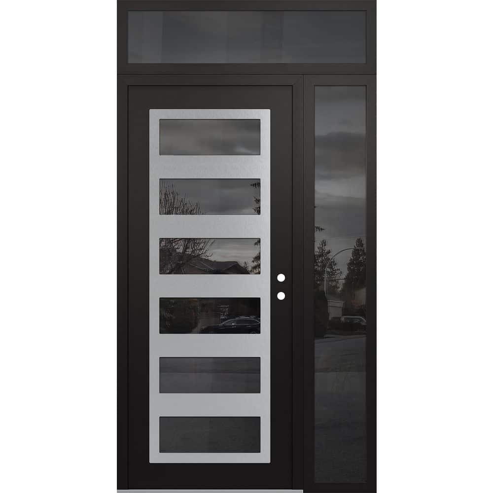 C9 48 in. x 96 in. Silver P Left-Hand/Inswing Mirrored Glass Black/Black Sidelite Plus Transom Steel Prehung Front Door price history on PriceWatchPro