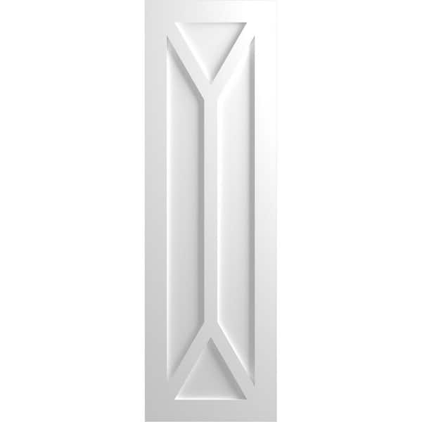 Ekena Millwork 12 in. x 30 in. Flat Panel True Fit PVC San Carlos Mission Style Fixed Mount Shutters Pair in White