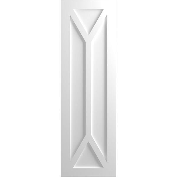 Ekena Millwork 15 in. x 72 in. Flat Panel True Fit PVC San Carlos Mission Style Fixed Mount Shutters Pair in White