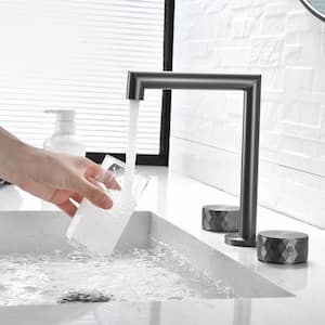 Deck Mount Double Handle 360° Bathroom Faucet, 3-Holes Modern Bathroom Faucet in Gunmetal Gray