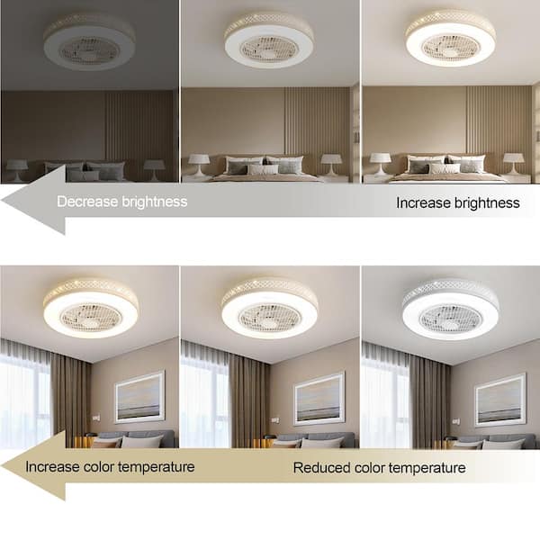 OUKANING 20.4 in. Round White Indoor Integrated LED Ceiling Fan 