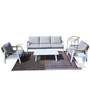 Betty White 6-Piece Alu Patio Conversation Sofa Set with Gray Cushions