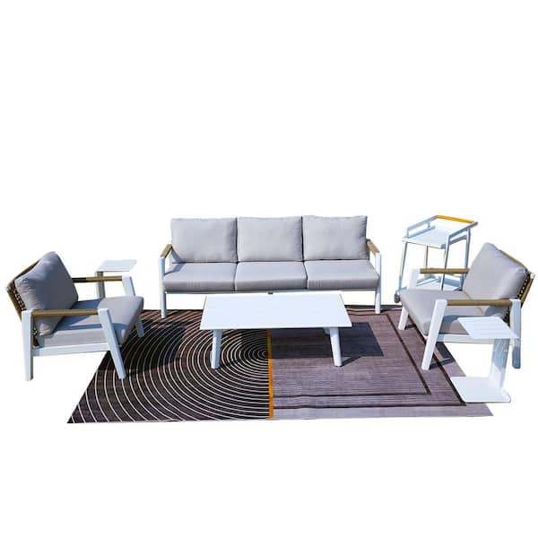moda furnishings Betty White 6-Piece Alu Patio Conversation Sofa Set with Gray Cushions