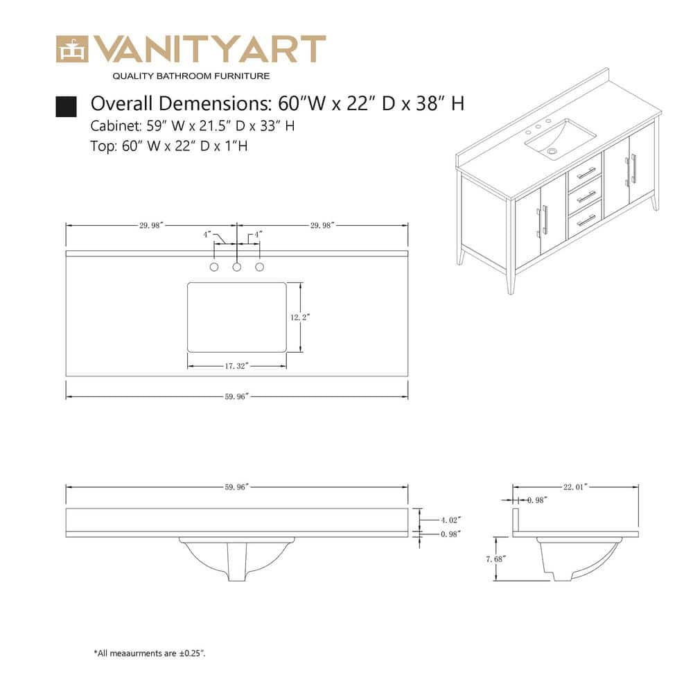 60'' Driftwood Gray MDF Single Sink Freestanding Bathroom Vanity with Engineered Marble Top