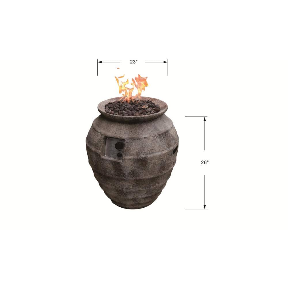 Round Brown Concrete Propane Fire Pit Table