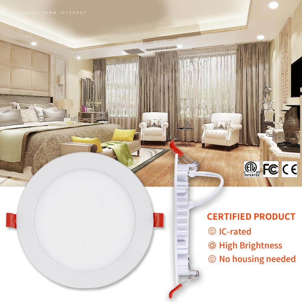 6-Inch White Ultra-Thin Dimmable LED Recessed Lights, 12-Pack